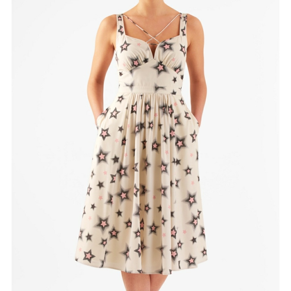 Eshakti Star Print Sweetheart Empire Crepe Dress